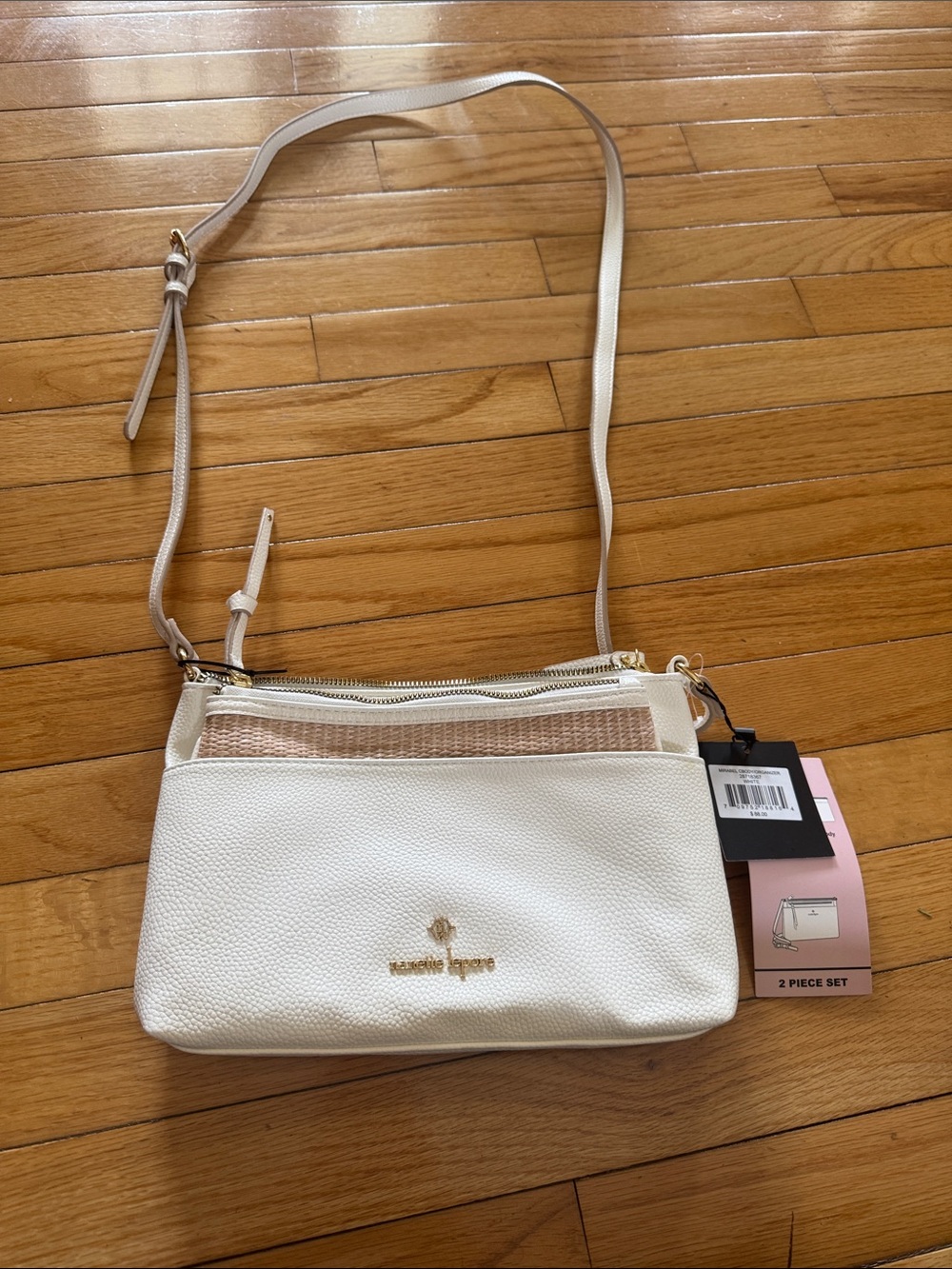 Lepore Cream and Beige Pebbled Leather Crossbody NWT
